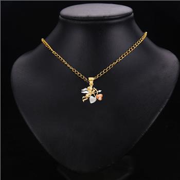 14K Tri Color Yellow Rose White Gold Cubic Zirconia Cupid Pendant 16mm x 19mm