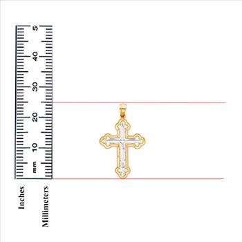14K Two Tone Gold Cross Religious Cross Pendant - 25 mm X 19 mm