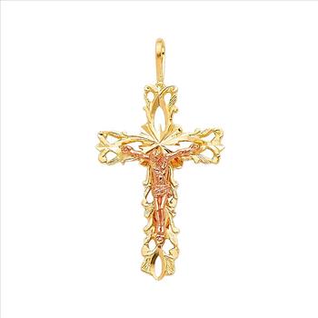 14K Two Tone Gold Religious Crucifix Pendant - 27 mm X 17 mm
