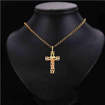 14K Two Tone Gold Religious Crucifix Pendant - 27 mm X 17 mm