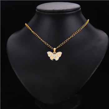 14K Two Tone White Yellow Gold Butterfly Pendant - 13 mm X 20 mm