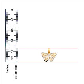 14K Two Tone White Yellow Gold Butterfly Pendant - 13 mm X 20 mm