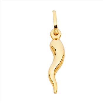 14K Yellow Gold Cornicello Italian Horn Pendant - 20 mm X 05 mm
