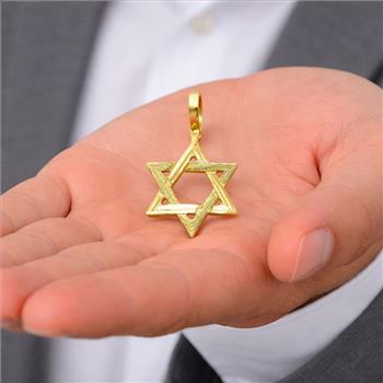 14K Yellow Gold Star of David Pendant - 15 mm X 13 mm