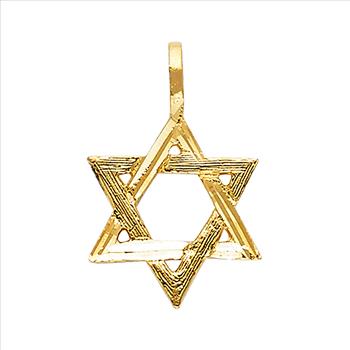 14K Yellow Gold Star of David Pendant - 15 mm X 13 mm