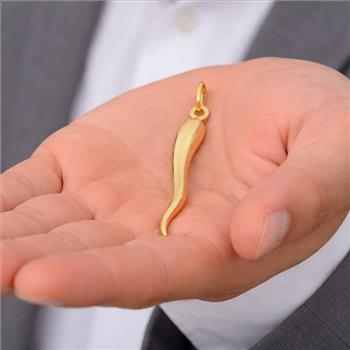 14K Yellow Gold Cornicello Italian Horn Pendant - 45 mm X 08 mm
