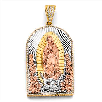 14K Tri Color Gold Cubic zirconia Guadalupe Pendant