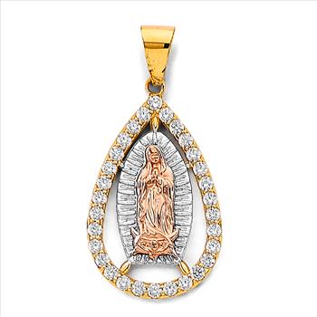 14K Tri Color Gold Cubic zirconia Guadalupe Pendant