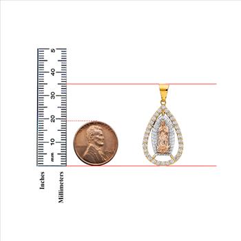 14K Tri Color Gold Cubic zirconia Guadalupe Pendant