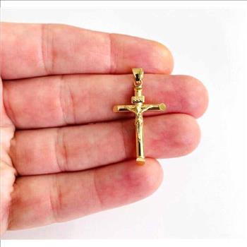14K Yellow Gold Crucufix  Cross Pendant