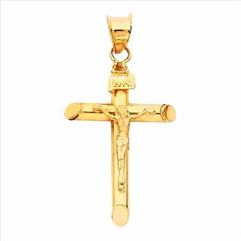 14K Yellow Gold Crucufix  Cross Pendant