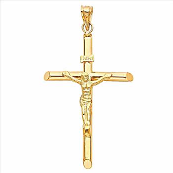 14K Yellow Gold Crucufix Cross Pendant