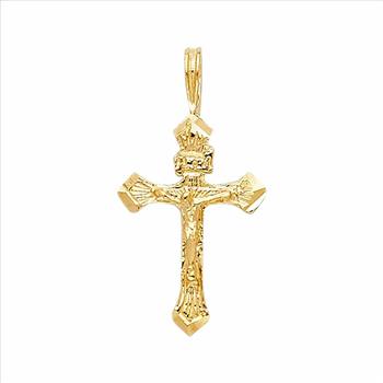 14K Yellow Gold Fancy Tiny Crucufix Pendant