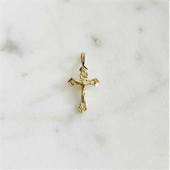 14K Yellow Gold Fancy Tiny Crucufix Pendant