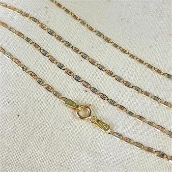 14K Tri Color Gold 15 Years Heart Pendant with 14K Tri Color Gold 1.5mm Valentono Chain - 18 Inch