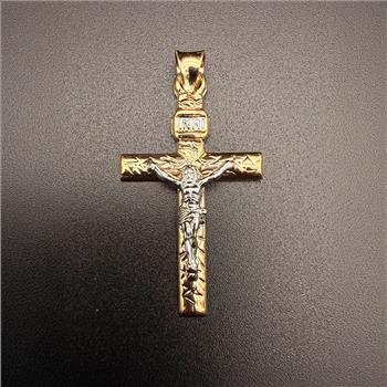 14K Two Tone Gold Mashed Cross Pendant