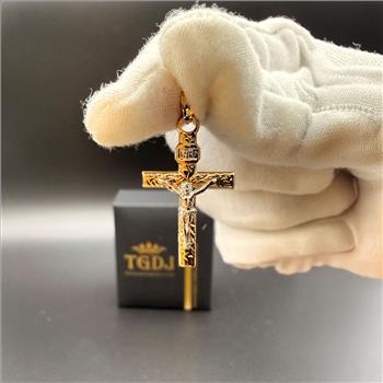 14K Two Tone Gold Mashed Cross Pendant