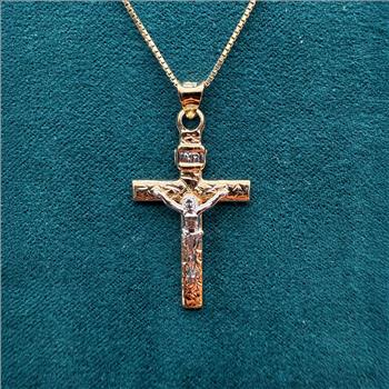 14K Two Tone Gold Mashed Cross Pendant
