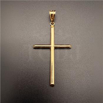 14K Yellow Gold Hollow Round Tube Cross