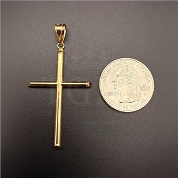 14K Yellow Gold Hollow Round Tube Cross
