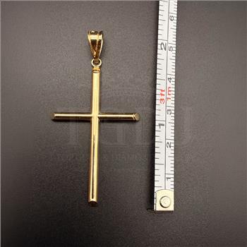 14K Yellow Gold Hollow Round Tube Cross