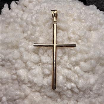 14K Yellow Gold Hollow Round Tube Cross
