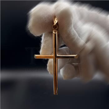 14K Yellow Gold Hollow Round Tube Cross