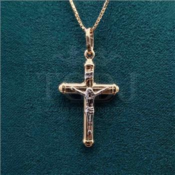 14K Two Tone Gold Hollow Crucufix Pendant