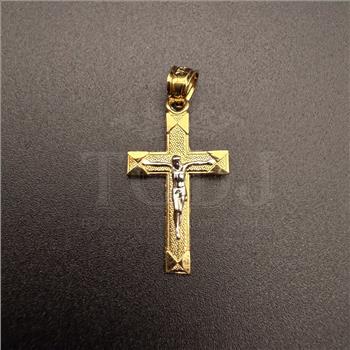 14K Two Tone Gold Crucufix Cross Pendant