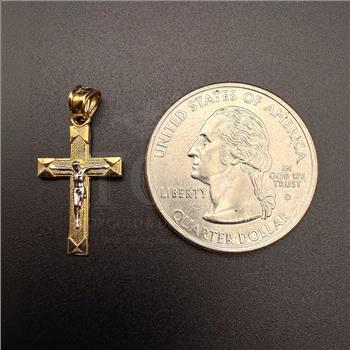 14K Two Tone Gold Crucufix Cross Pendant
