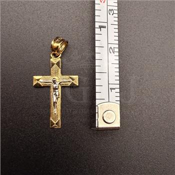 14K Two Tone Gold Crucufix Cross Pendant