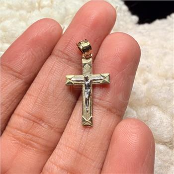 14K Two Tone Gold Crucufix Cross Pendant