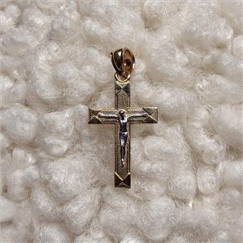 14K Two Tone Gold Crucufix Cross Pendant
