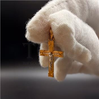 14K Two Tone Gold Crucufix Cross Pendant