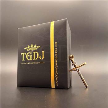 14K Two Tone Gold  Hollow Round Tube Crucufix