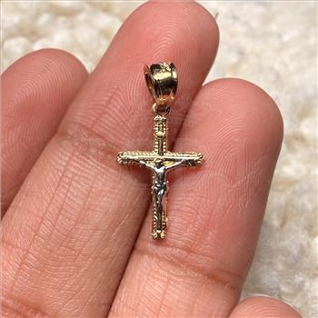 14K Two Tone Gold Tiny Crucufix Pendant