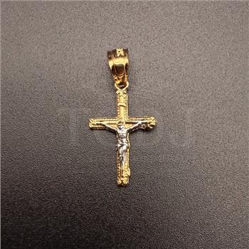 14K Two Tone Gold Tiny Crucufix Pendant