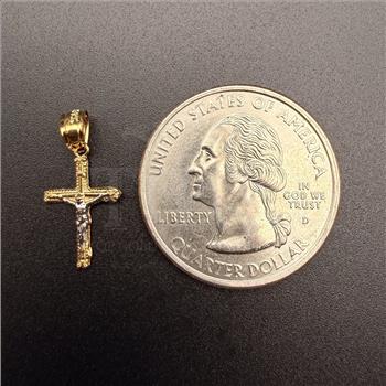 14K Two Tone Gold Tiny Crucufix Pendant