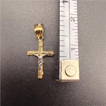 14K Two Tone Gold Tiny Crucufix Pendant