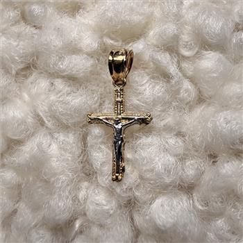 14K Two Tone Gold Tiny Crucufix Pendant