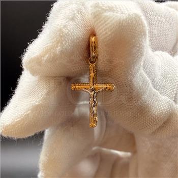14K Two Tone Gold Tiny Crucufix Pendant