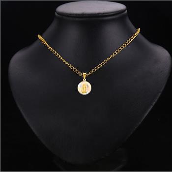 14K Tri Color Yellow Rose White Gold Diamond cut Guadlupe Stamp Religious Pendant - 20 mm X 15 mm