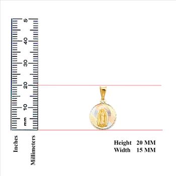 14K Tri Color Yellow Rose White Gold Diamond cut Guadlupe Stamp Religious Pendant - 20 mm X 15 mm