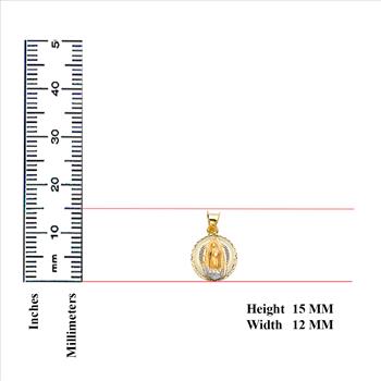 14K Tri Color Yellow Rose White Gold Diamond cut Guadlupe Stamp Religious Pendant - 15 mm X 12 mm
