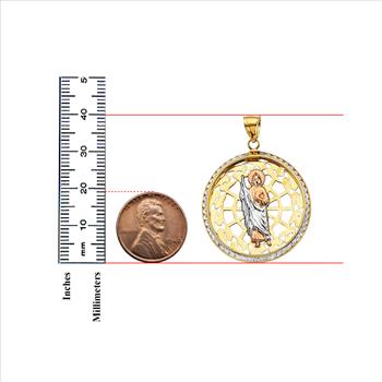 14K Tri Color Gold Cubic zirconia Round St. Jude Thaddeus Pendant