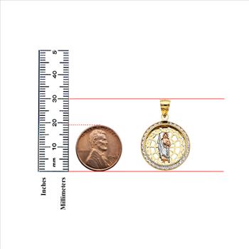 14K Tri Color Gold Cubic zirconia Round St. Jude Thaddeus Pendant