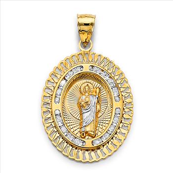 14K Tri Color Gold Cubic zirconia Oval St. Jude Thaddeus Pendant