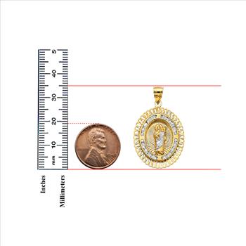 14K Tri Color Gold Cubic zirconia Oval St. Jude Thaddeus Pendant