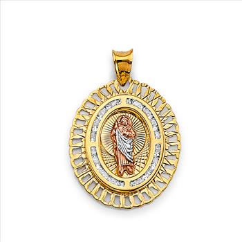 14K Tri Color Gold Cubic zirconia Oval St. Jude Thaddeus Pendant