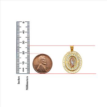 14K Tri Color Gold Cubic zirconia Oval St. Jude Thaddeus Pendant